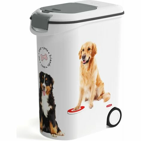 CURVER Conteneur à Croquettes Pour Chien - 20kg / 54L - Grand Rangement Hermétique Anti-Odeurs Pour Nourriture Pour Chiens - Conteneur à Roulettes Et Poignées De Déplacement - 28 X 49 X 61 Cm - Blanc - Gris 1 CURVER Conteneur à Croquettes Pour Chien - 20kg / 54L - Grand Rangement Hermétique Anti-Odeurs Pour Nourriture Pour Chiens - Conteneur à Roulettes Et Poignées De Déplacement - 28 X 49 X 61 Cm - Blanc - Gris