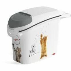 CURVER Conteneur à Croquettes Pour Chien - 6kg / 15L - Rangement Hermétique Anti-Odeurs Pour Nourriture Pour Chats - Conteneur Avec Poignée De Transport - 23 X 50 X 35 Cm - Blanc - Gris