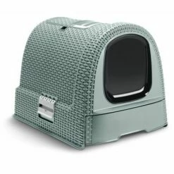 CURVER Maison De Toilette Pour Chat - Bac à Litière Fermé - Compartiment Inférieur Amovible Pour Un Nettoyage Facile - Pelle à Litière Et Tapis De Sol Inclus -51 X 39 X 39 Cm - Bleu Gris - Recyclé - Gris