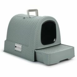 CURVER Maison De Toilette Pour Chat - Bac à Litière Fermé - Compartiment Inférieur Amovible Pour Un Nettoyage Facile - Pelle à Litière Et Tapis De Sol Inclus -51 X 39 X 39 Cm - Bleu Gris - Recyclé - Gris -Promos Curver Magasin 12240955 3