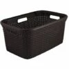CURVER Panier à Linge 45L Style -Bac à Linge Propre Et Sale - Aspect Rotin Texturé - Bonne Aération - Poignées Ergonomiques - Corbeille Pour Salle De Bain Ou Buanderie - 59,2x38x27 Cm - Chocolat - Gris