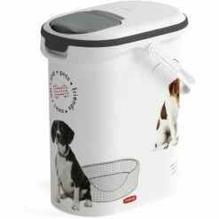 CURVER Conteneur à Croquettes Pour Chien - 4kg / 10L - Rangement Hermétique Anti-Odeurs Pour Nourriture Pour Chiens - Conteneur Avec Poignée De Transport - 19 X 30 X 35 Cm - Blanc - Gris