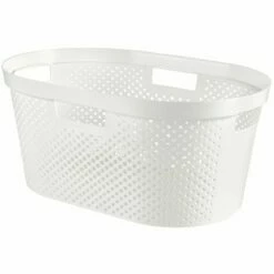 CURVER Panier à Linge 40L Infinity - Bac à Linge Propre Et Sale - Bonne Aération - Corbeille Pour Salle De Bain Ou Buanderie - 100% Recyclé - 58,5 X 38 X 26,5 Cm - Blanc - Gris