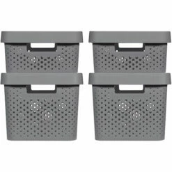 CURVER | 4 Bacs De Rangement Infinity 2x(11L+17L) + Couvercles , Gris Anthracite, Plastique Recyclé - Gris