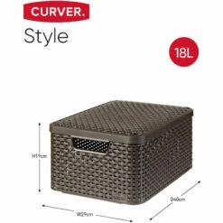 CURVER Lot De 3 Boîtes Avec Couvercle - 3 Caisses (6L+18L+30L) Avec Un Design Rotin Tressé Pour Salle De Bain, Chambre, Bureau - Poignées Ergonomiques - Marron Foncé - Gris -Promos Curver Magasin 19353737 3