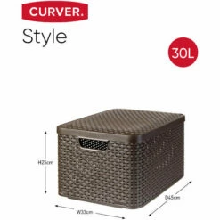 CURVER Lot De 3 Boîtes Avec Couvercle - 3 Caisses (6L+18L+30L) Avec Un Design Rotin Tressé Pour Salle De Bain, Chambre, Bureau - Poignées Ergonomiques - Marron Foncé - Gris -Promos Curver Magasin 19353737 4