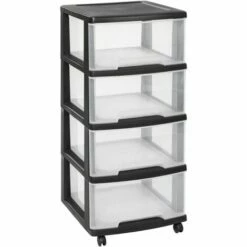 Système À Tiroirs + Roulettes Curver Essentials 4x20L Noir/transparent -Promos Curver Magasin 70188573 4