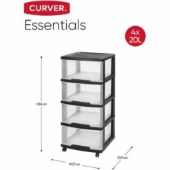 Système À Tiroirs + Roulettes Curver Essentials 4x20L Noir/transparent -Promos Curver Magasin 70188573 5